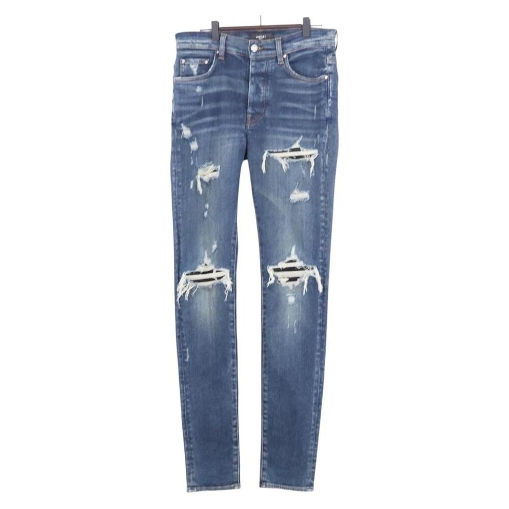 Amiri Denim Distressed Long Pants 32 Navy Blue